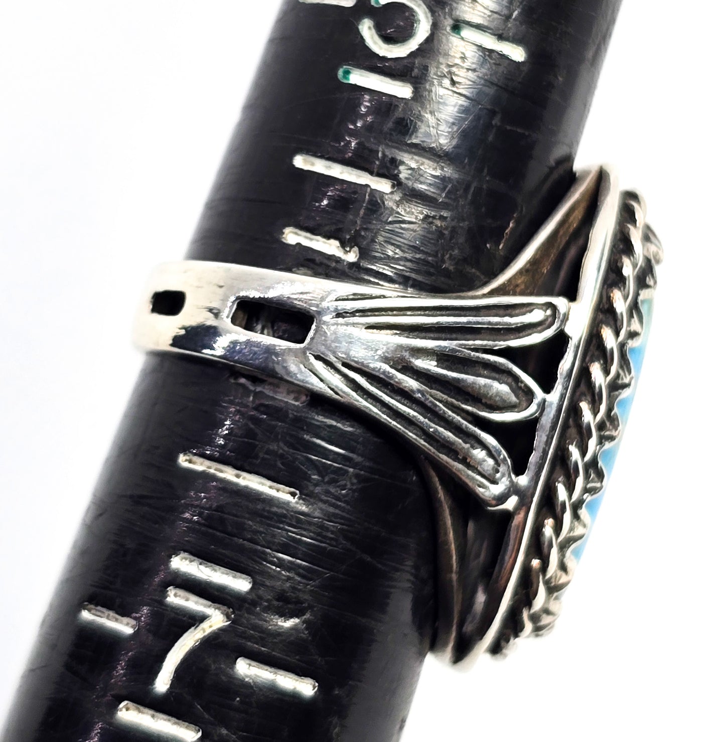 Turquoise vintage Native American split shank sawtooth sterling silver ring size 6