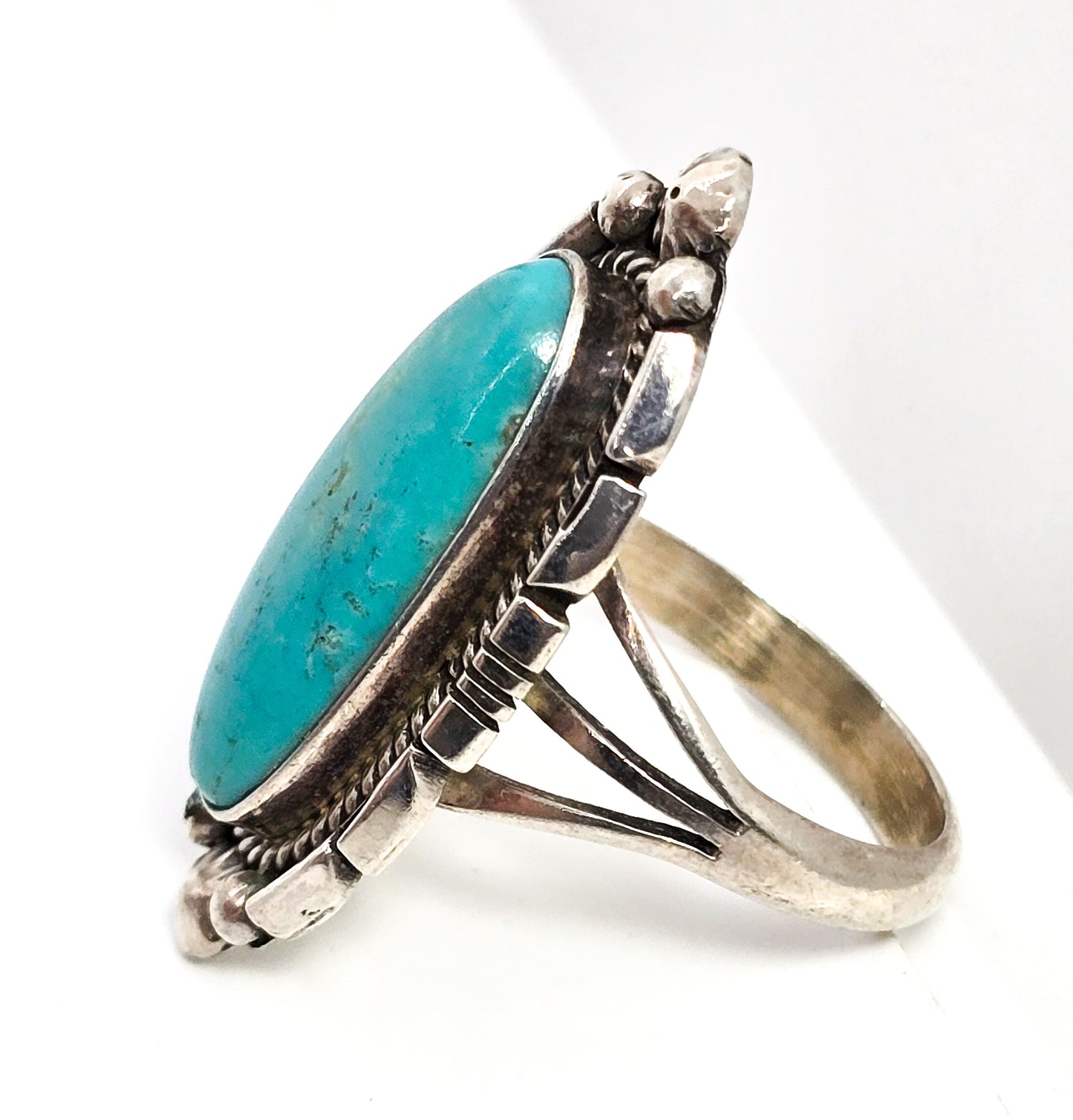 Bennie Bowekaty Zuni large turquoise vintage Native American sterling silver ring size 9
