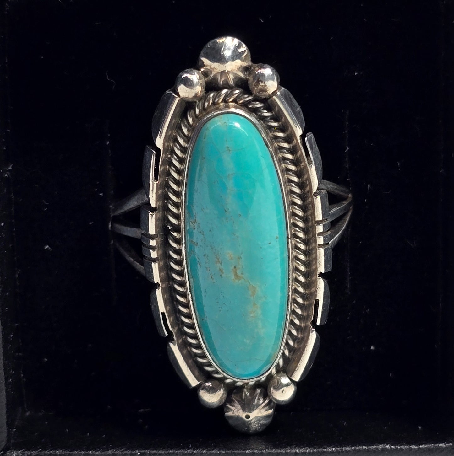 Bennie Bowekaty Zuni large turquoise vintage Native American sterling silver ring size 9