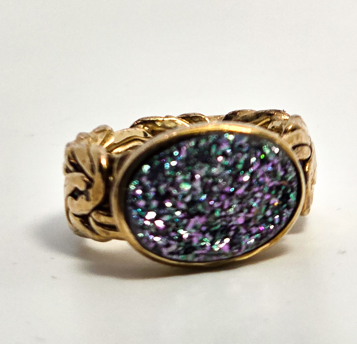 OT Turkey blue titanium blue aura quartz gold vermeil byzantine sterling silver ring size 5