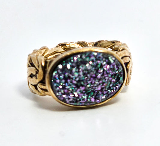 OT Turkey blue titanium blue aura quartz gold vermeil byzantine sterling silver ring size 5