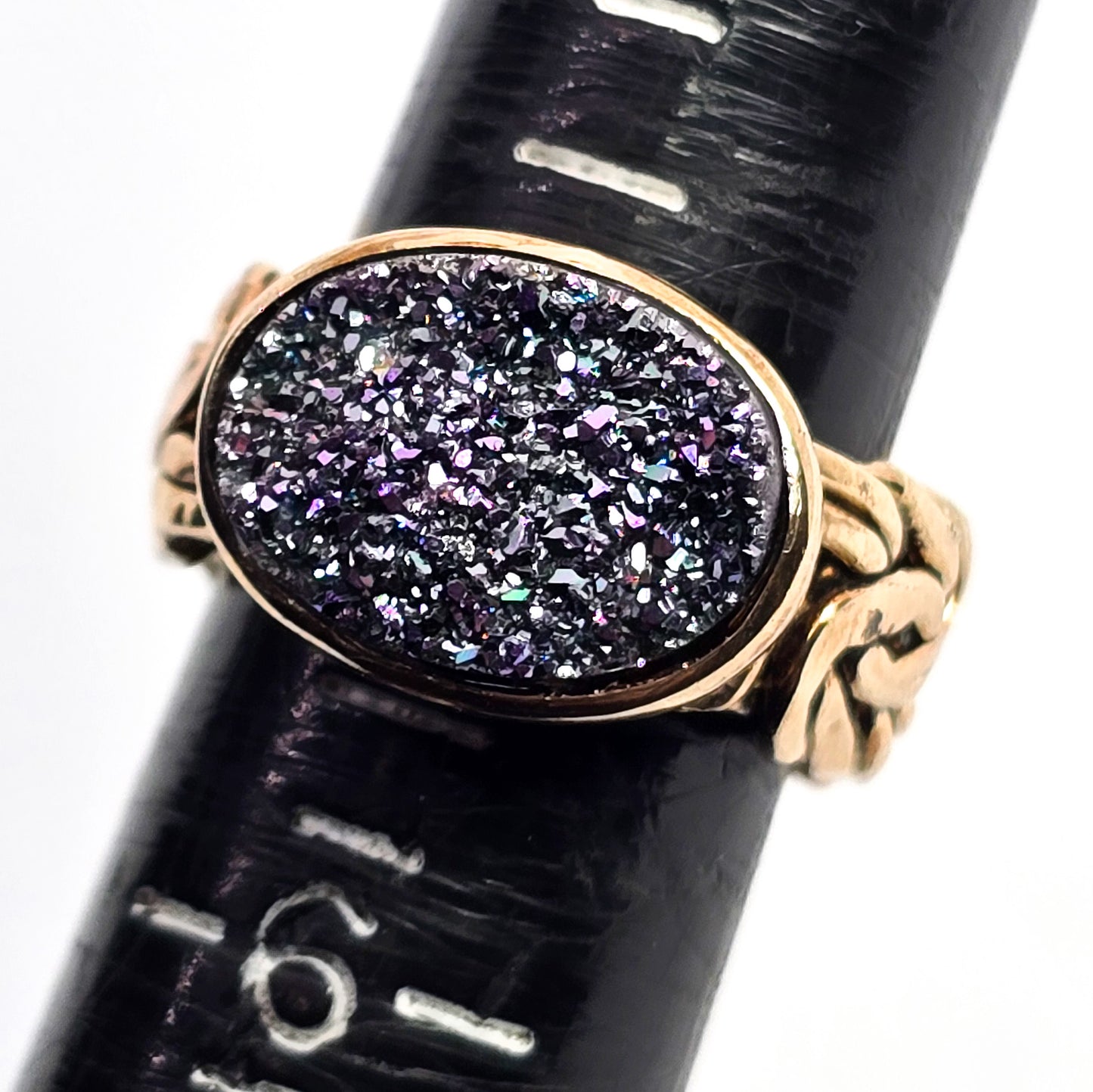 OT Turkey blue titanium blue aura quartz gold vermeil byzantine sterling silver ring size 5