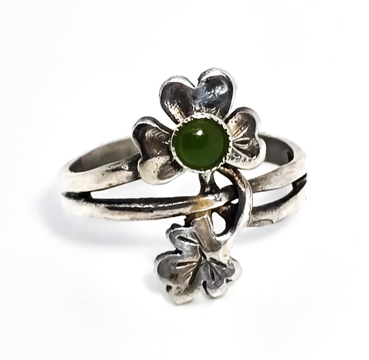 Lucky clover Green Chrysoprase Irish sterling silver Ireland hallmarked lucky ring size 9