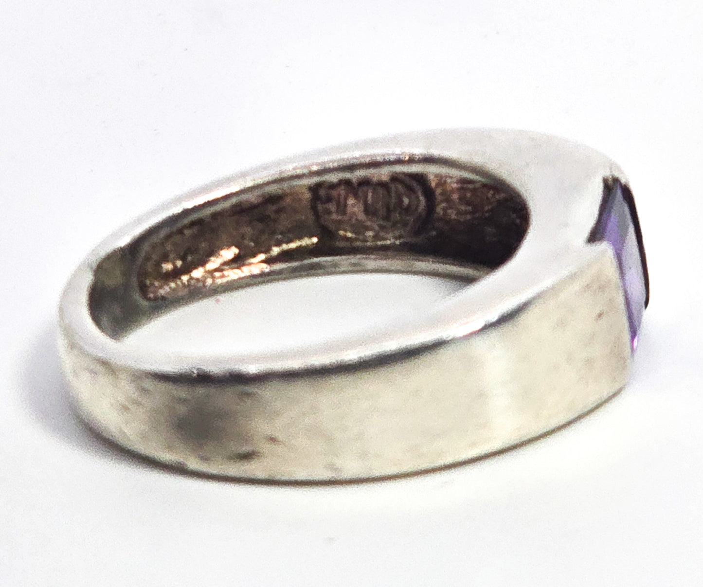 Iolite 1.25ct Princess cut channel set signet sterling silver ring band NE size 7