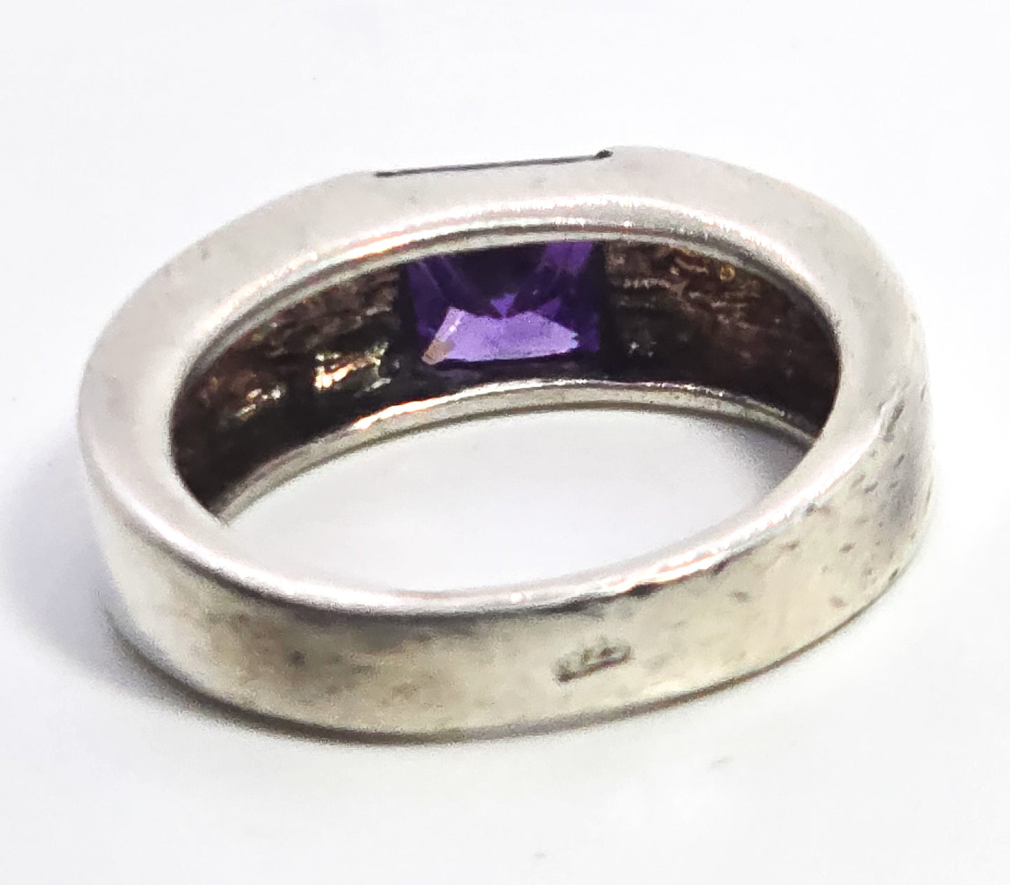 Iolite 1.25ct Princess cut channel set signet sterling silver ring band NE size 7
