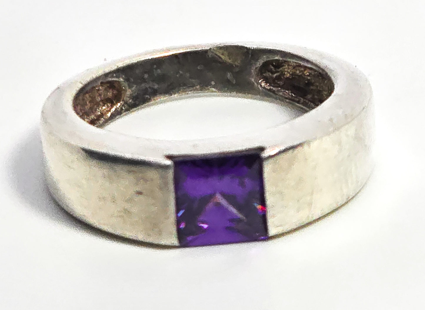 Iolite 1.25ct Princess cut channel set signet sterling silver ring band NE size 7