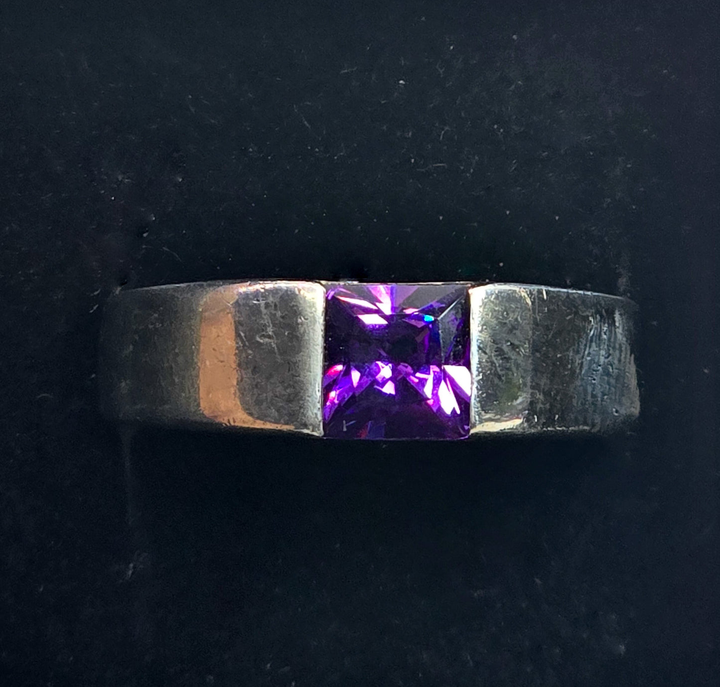Iolite 1.25ct Princess cut channel set signet sterling silver ring band NE size 7