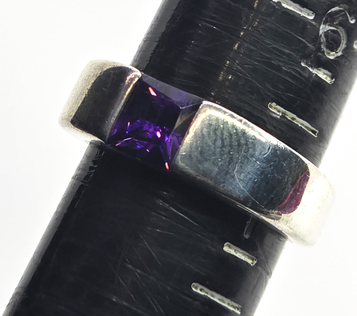 Iolite 1.25ct Princess cut channel set signet sterling silver ring band NE size 7