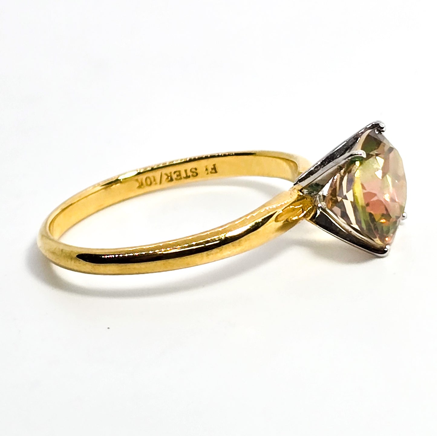 Golden mystic topaz 2.5ct 10k gold over sterling silver FI signed ring size 9