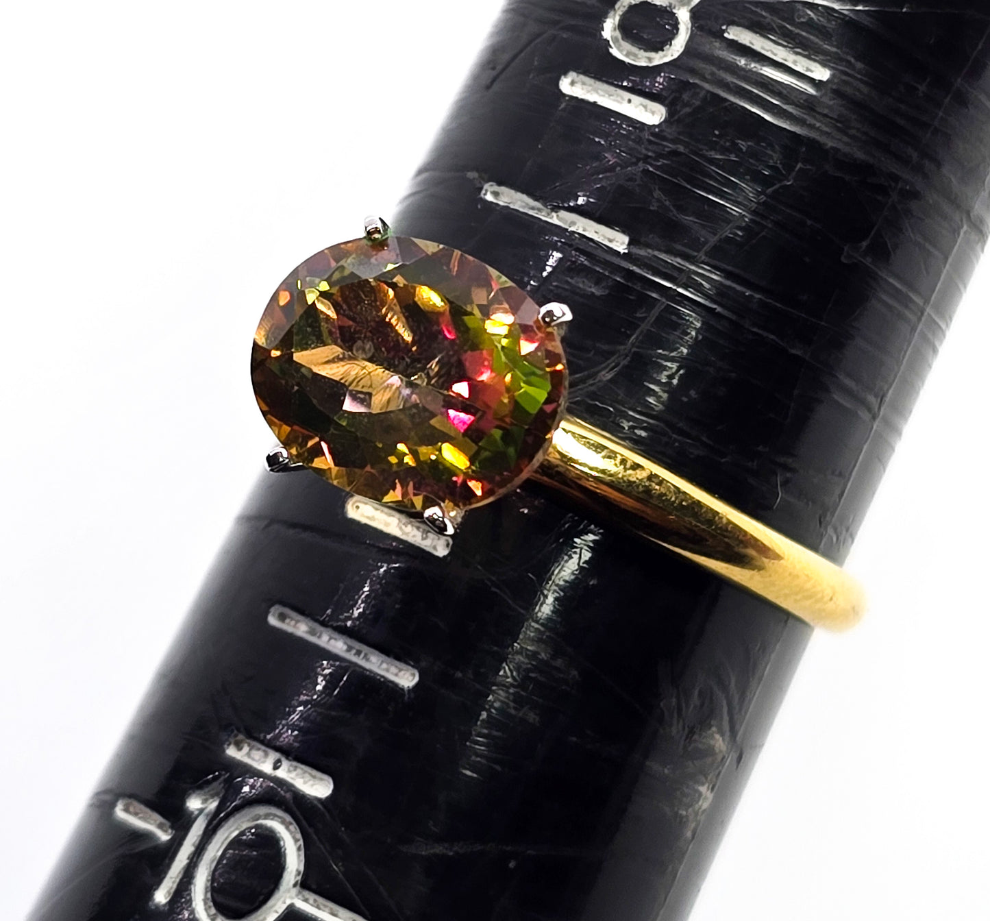 Golden mystic topaz 2.5ct 10k gold over sterling silver FI signed ring size 9