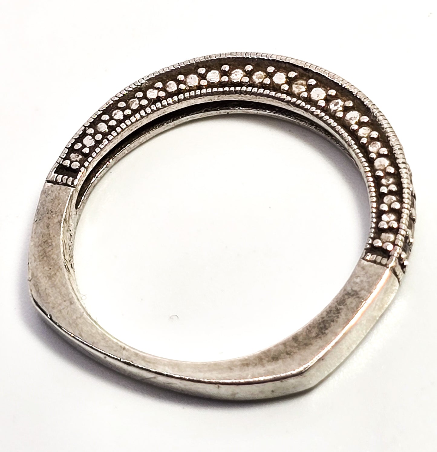 Cubic zirconia channel band JH sterling silver ring stacker band size 7