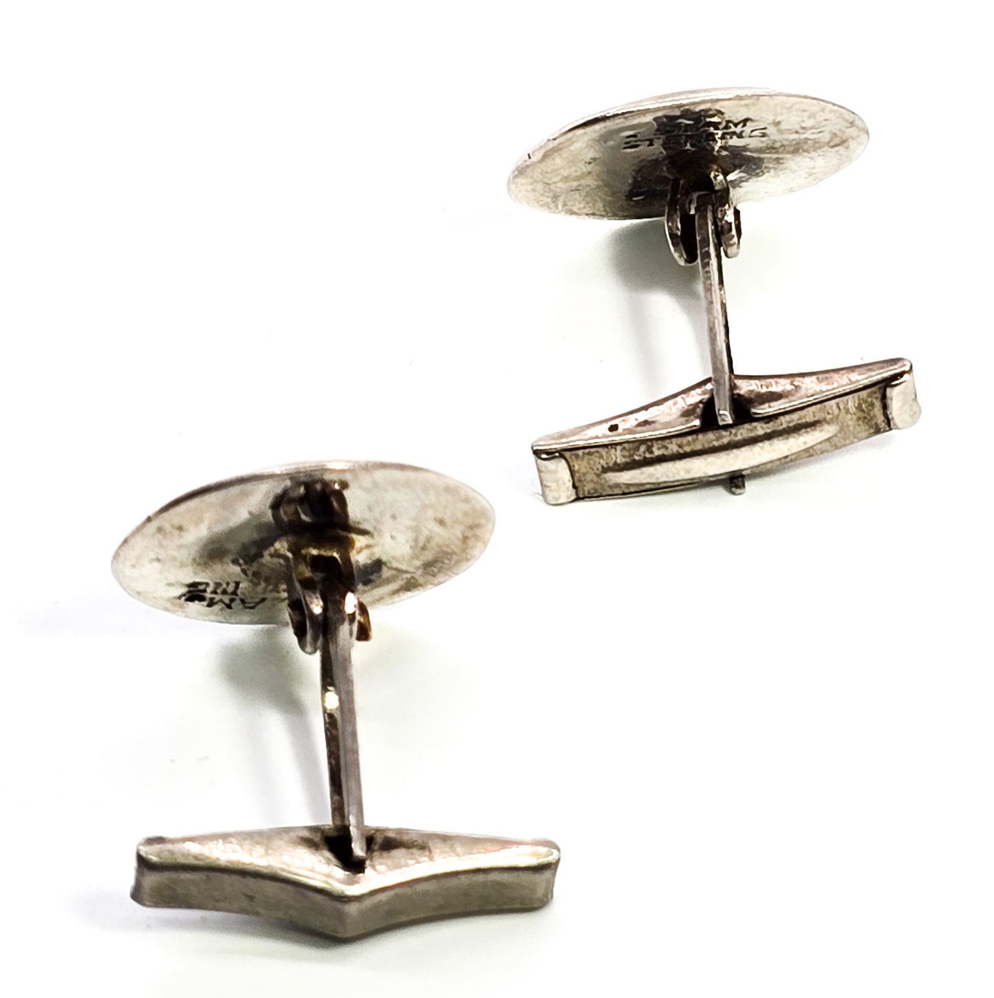 Siam Neillioware black enamel Mekkala goddess vintage sterling silver cufflinks