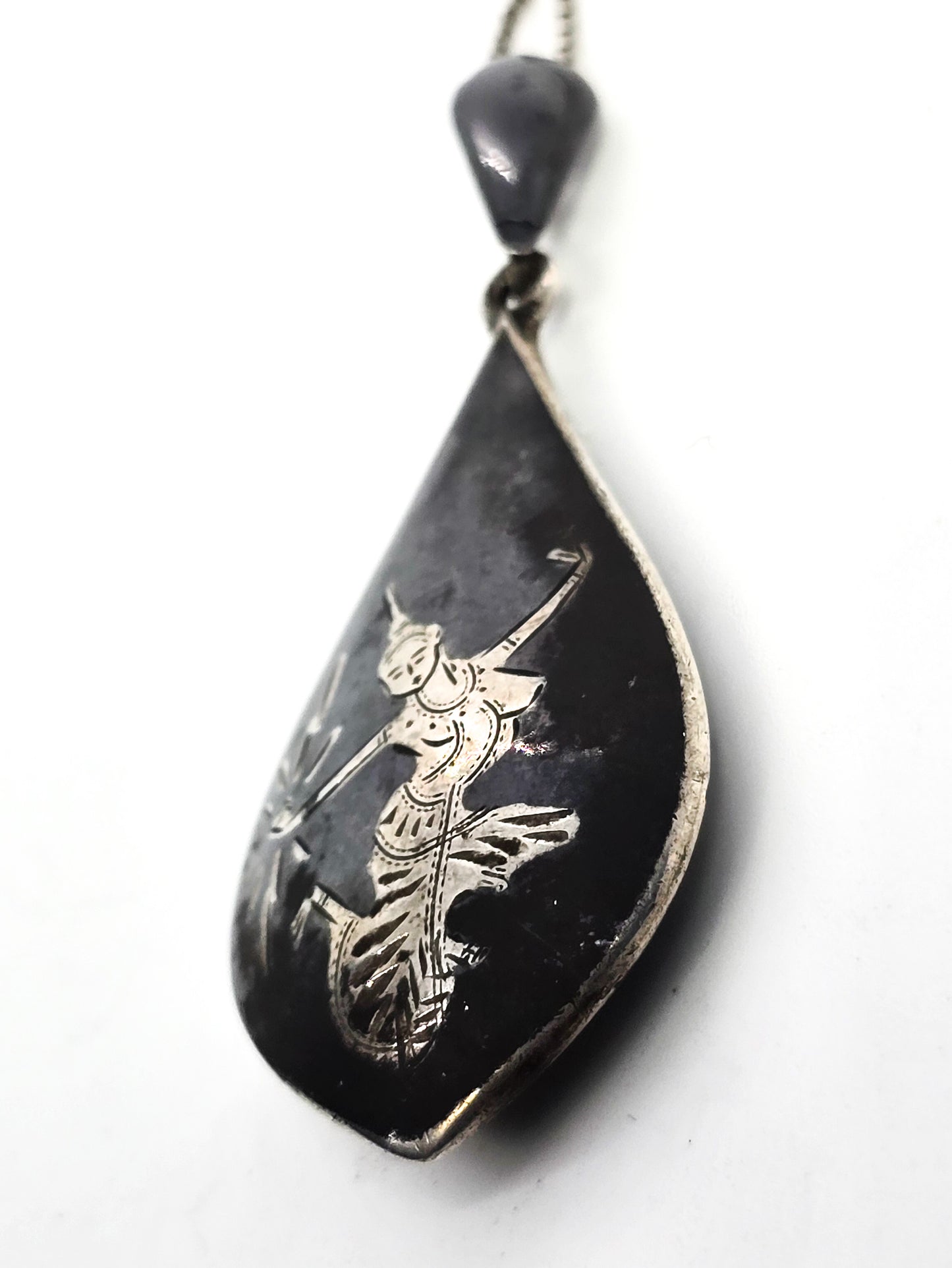 Siam Nielloware black enamel Mekkala goddess vintage sterling silver necklace