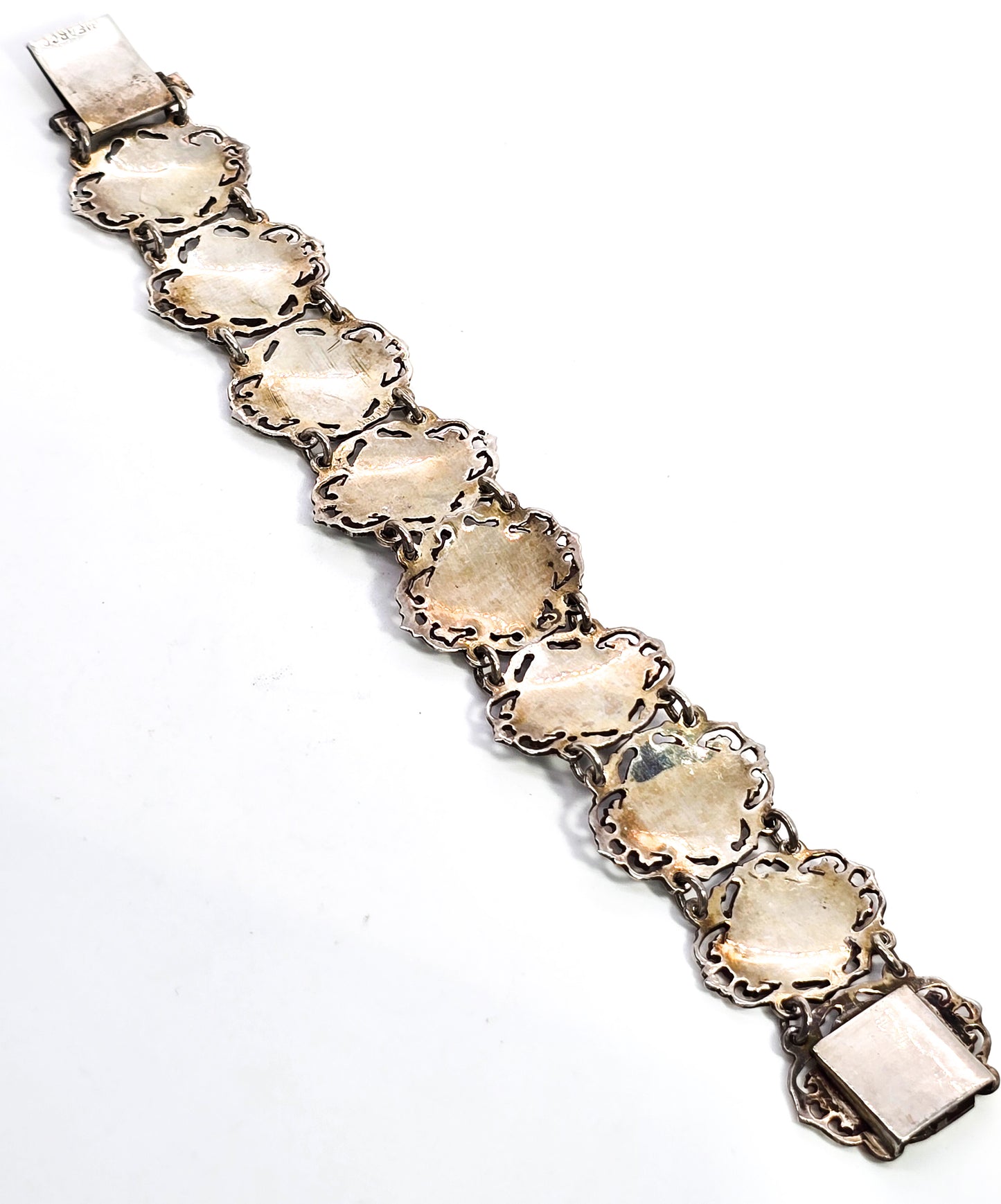 AmFarco Siam black nielloware vintage signed sterling silver panel tennis bracelet