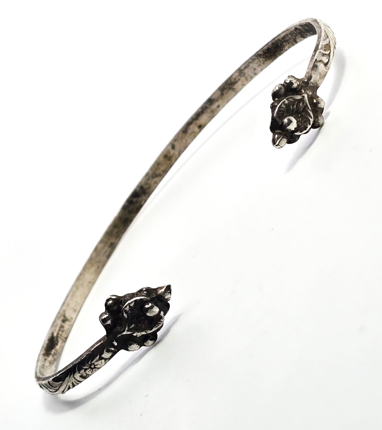 Tribal Bali vintage thin small sterling silver etched bangle 6.5 inch petite child
