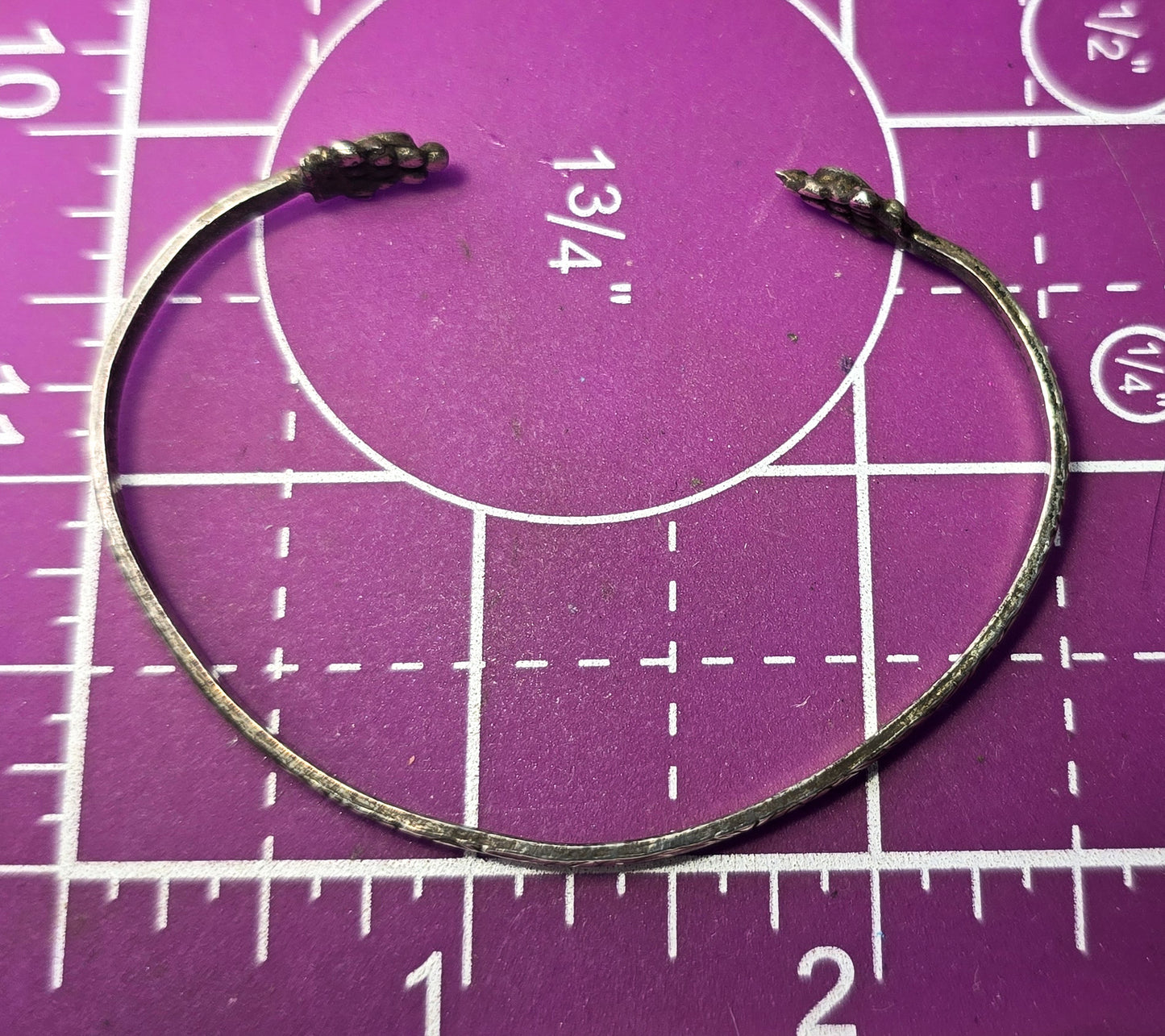 Tribal Bali vintage thin small sterling silver etched bangle 6.5 inch petite child