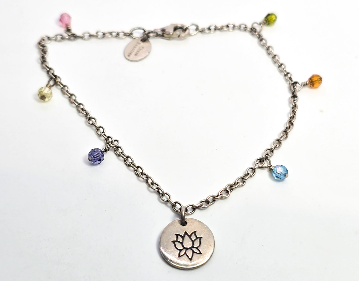 Rainbow crystal Lotus flower sterling silver tennis bracelet 8.5 inches