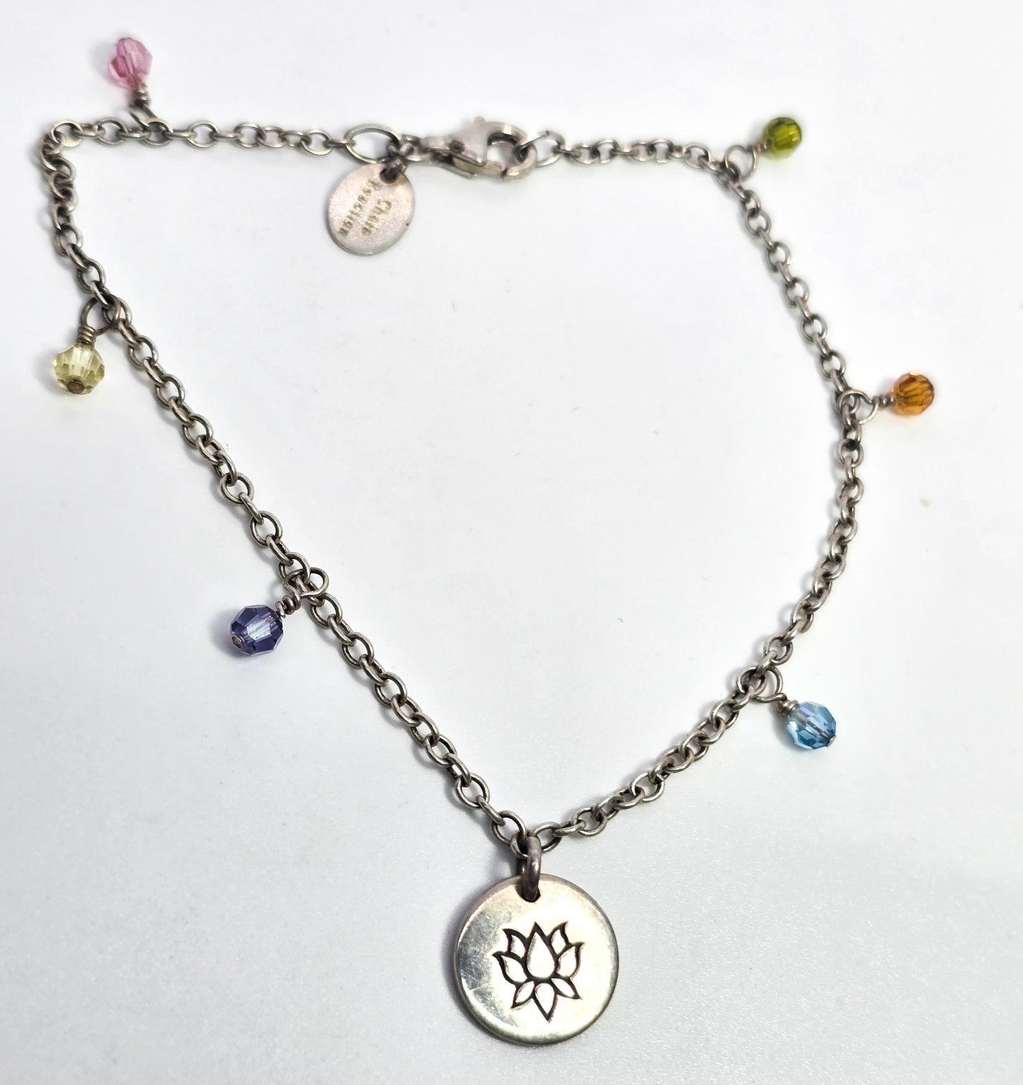 Rainbow crystal Lotus flower sterling silver tennis bracelet 8.5 inches