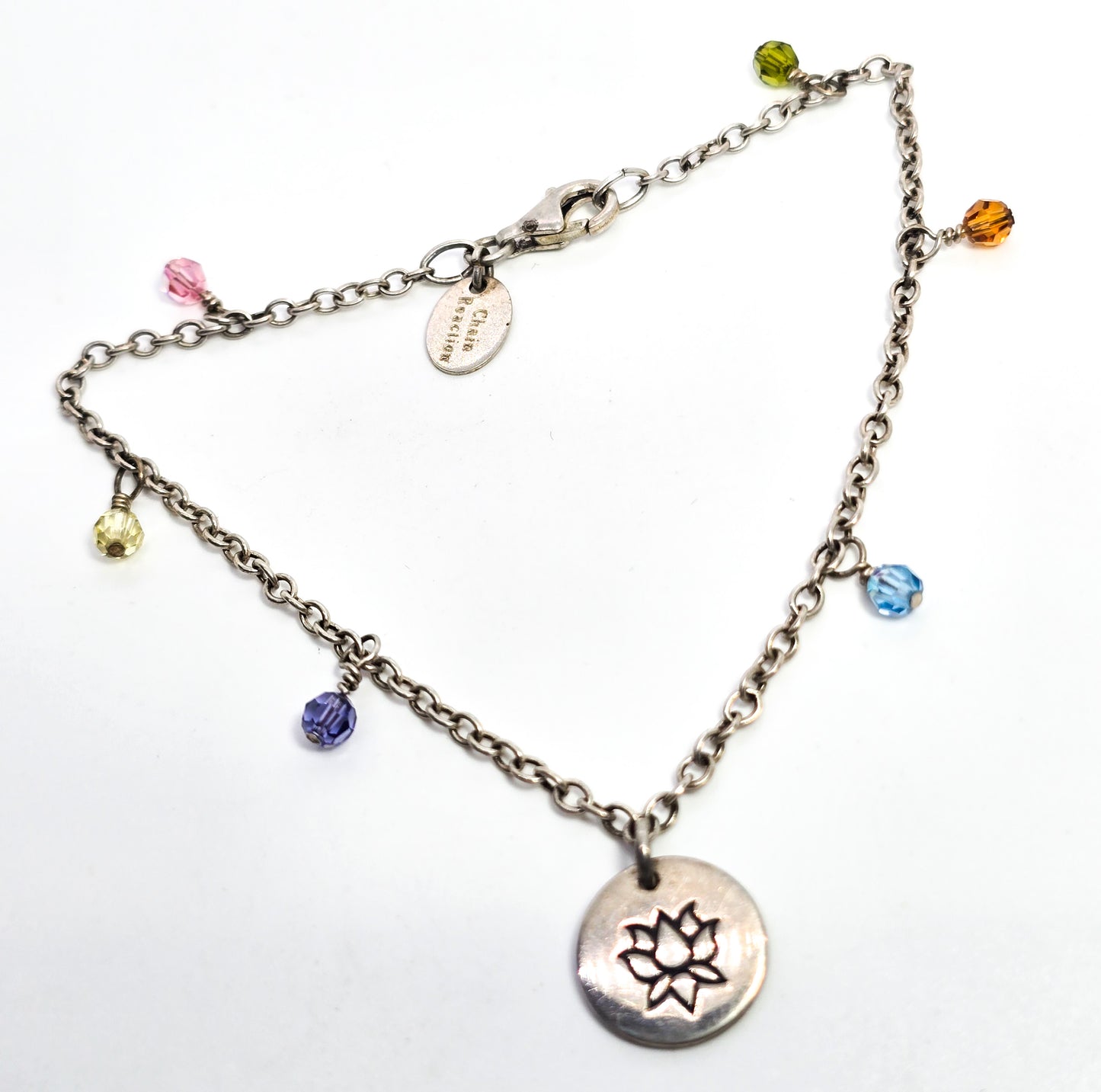 Rainbow crystal Lotus flower sterling silver tennis bracelet 8.5 inches