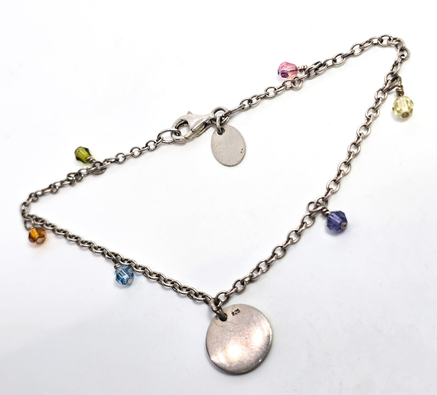 Rainbow crystal Lotus flower sterling silver tennis bracelet 8.5 inches