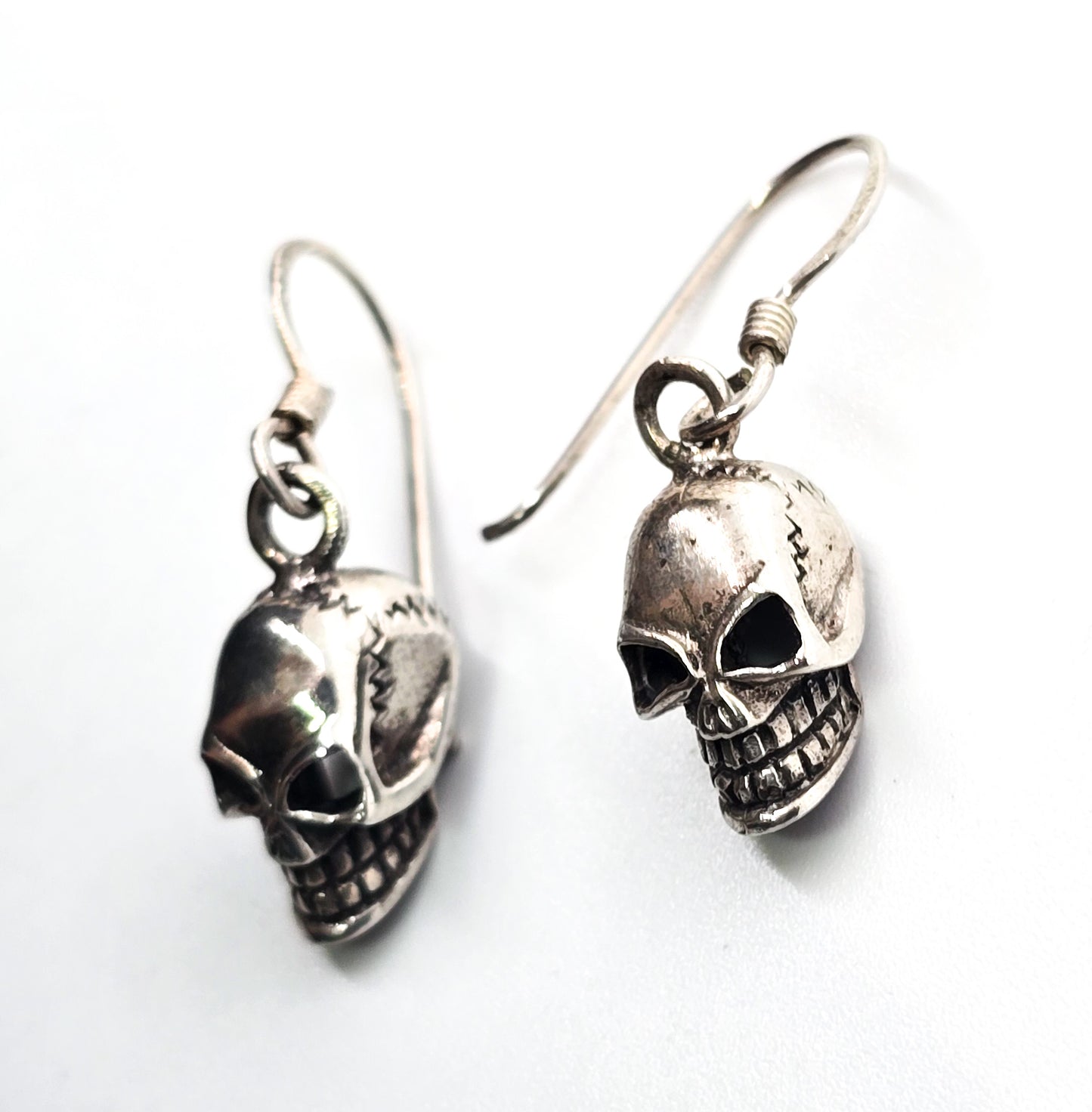 Angry skull detailed Day of the Dead gothic biker sterling silver earrings