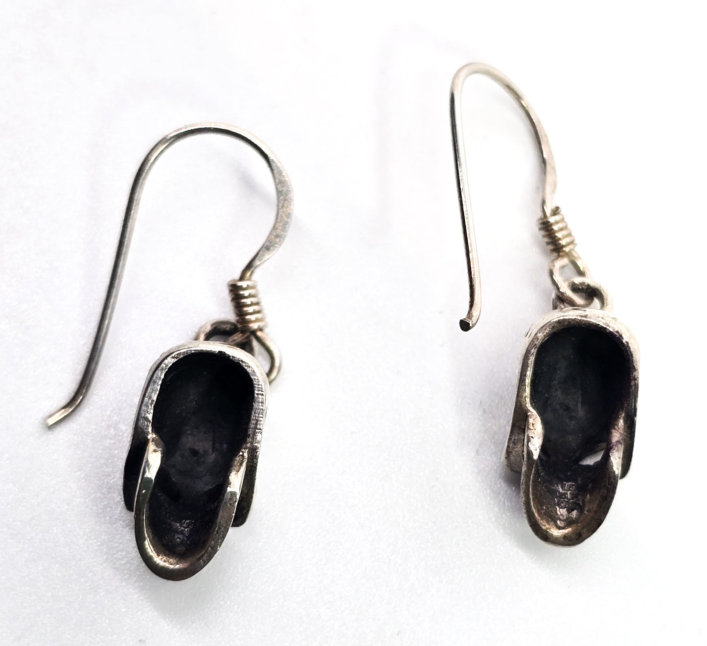 Angry skull detailed Day of the Dead gothic biker sterling silver earrings
