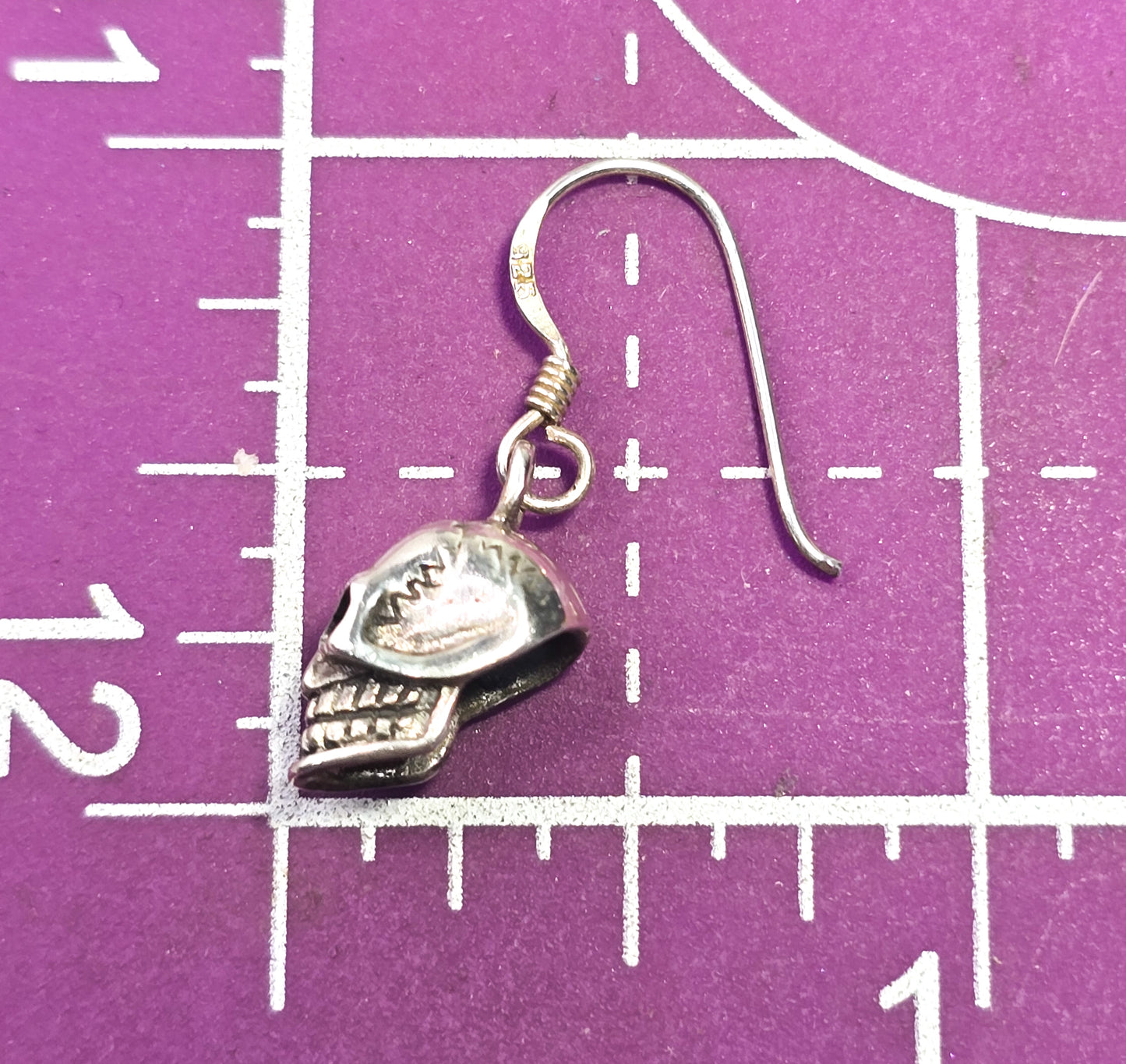 Angry skull detailed Day of the Dead gothic biker sterling silver earrings