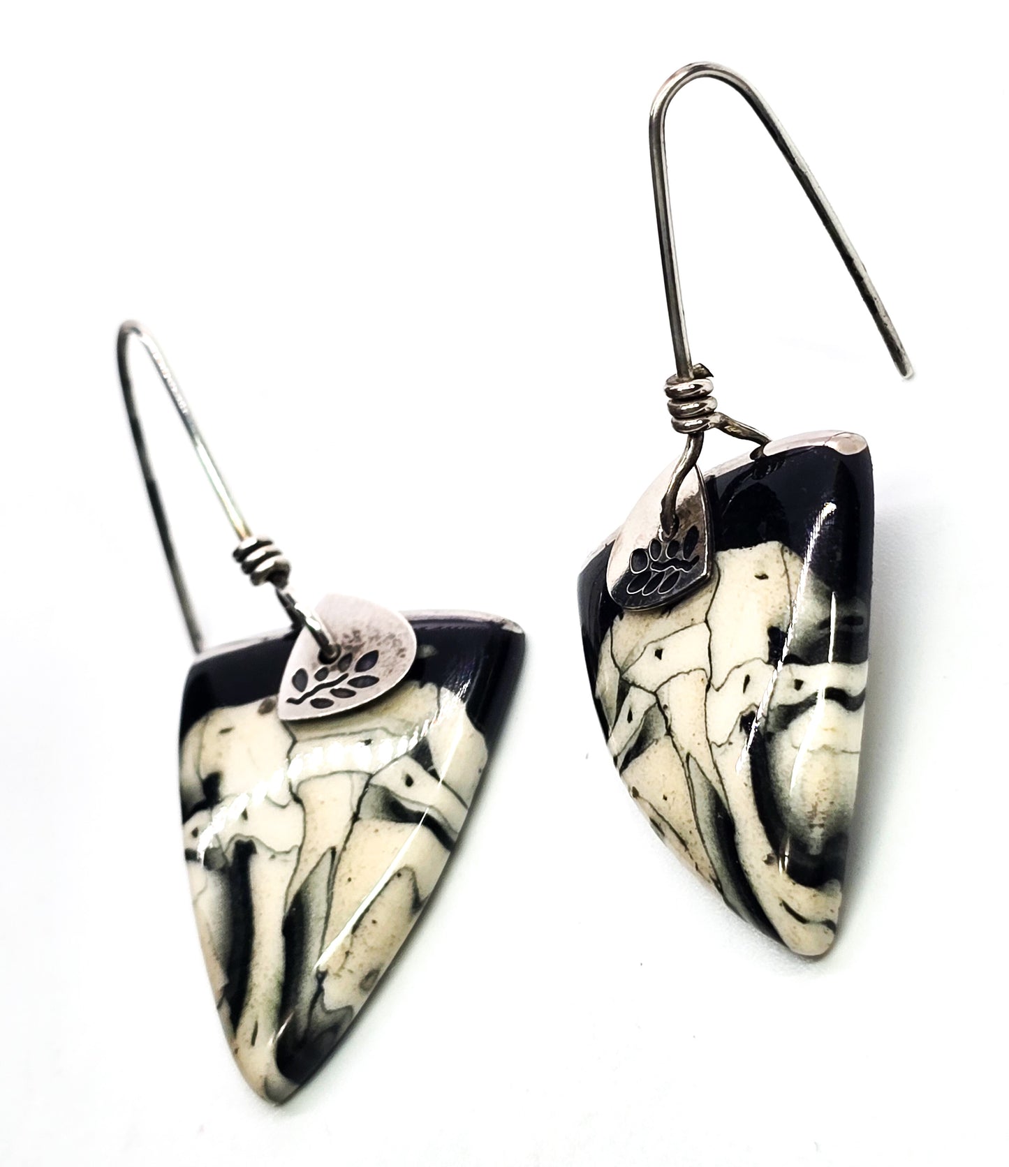 Blue Bus studio Artisan black and white porcelain sterling silver drop earrings