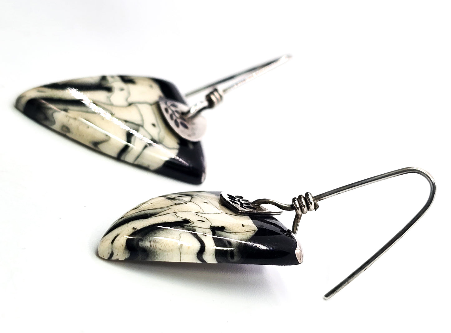 Blue Bus studio Artisan black and white porcelain sterling silver drop earrings
