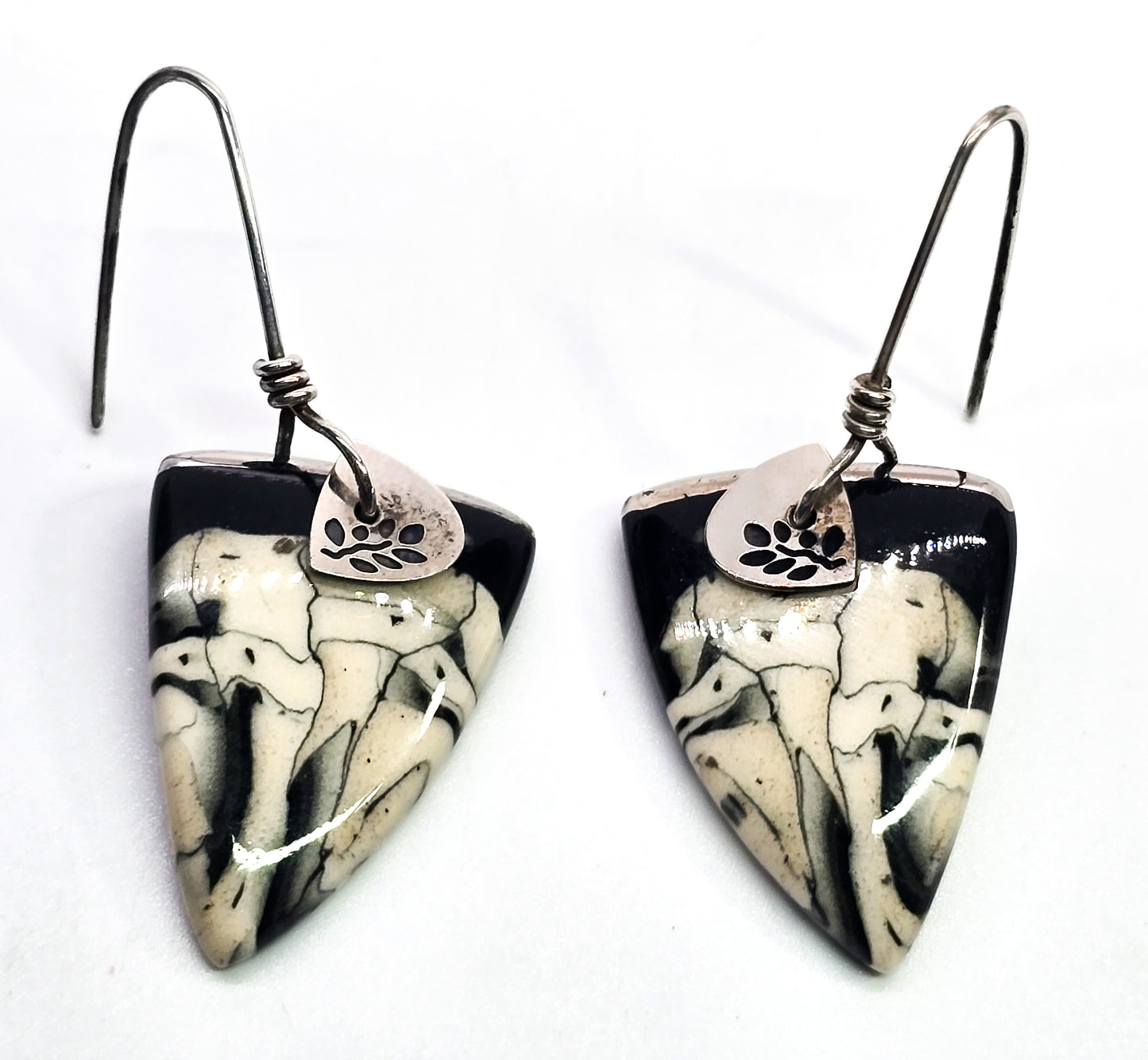 Blue Bus studio Artisan black and white porcelain sterling silver drop earrings