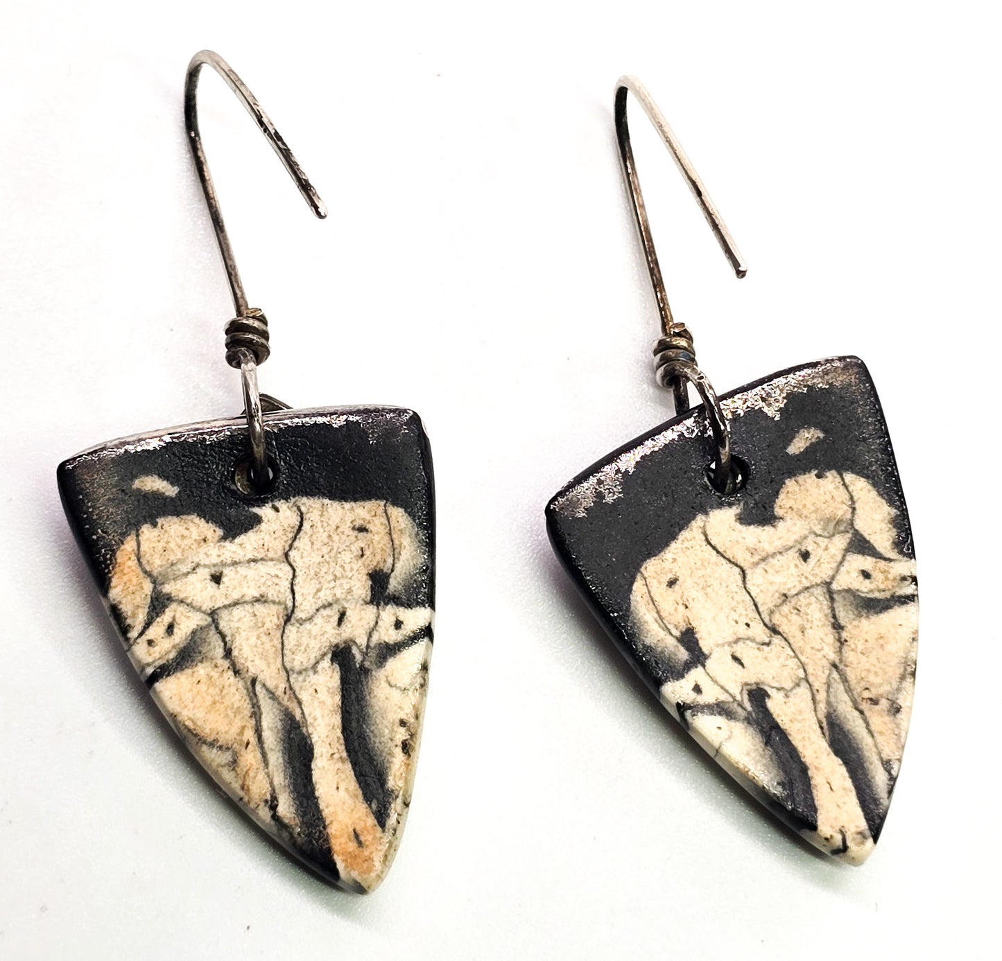 Blue Bus studio Artisan black and white porcelain sterling silver drop earrings