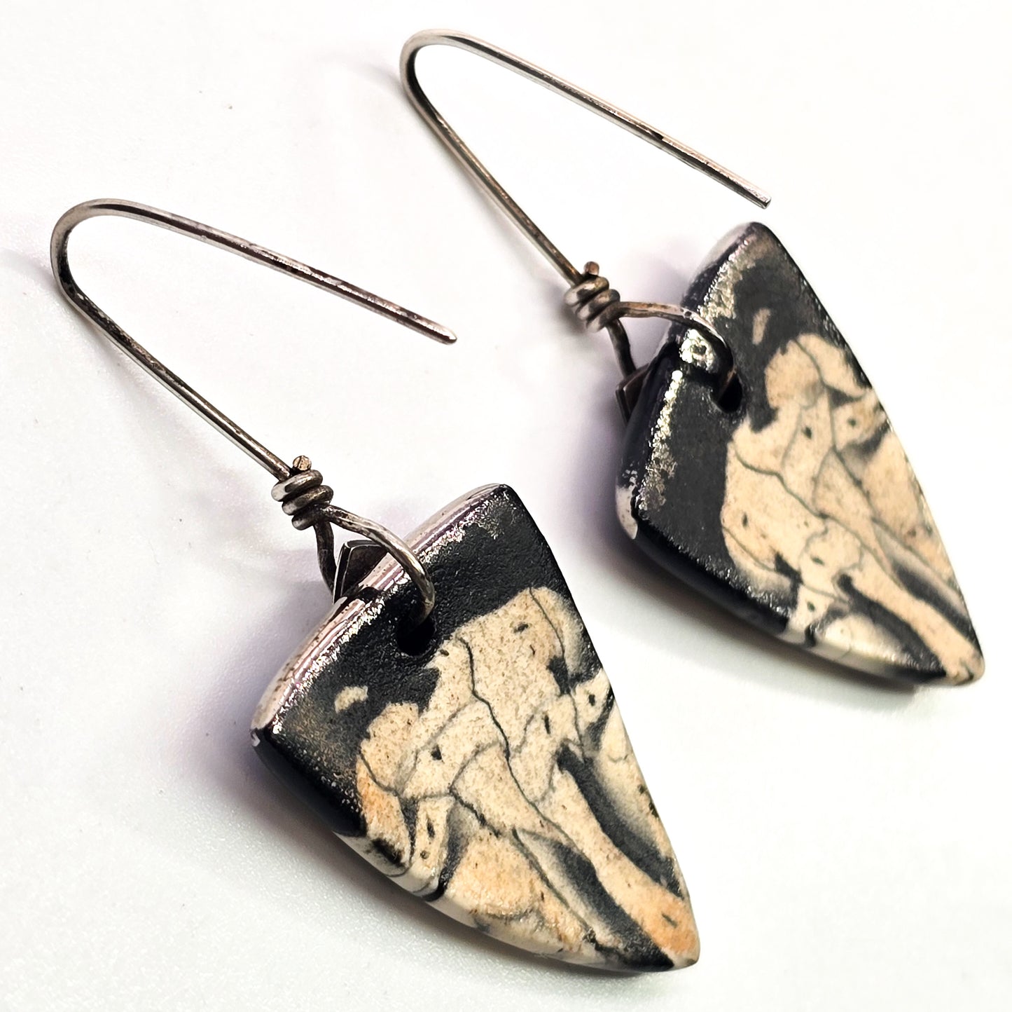Blue Bus studio Artisan black and white porcelain sterling silver drop earrings