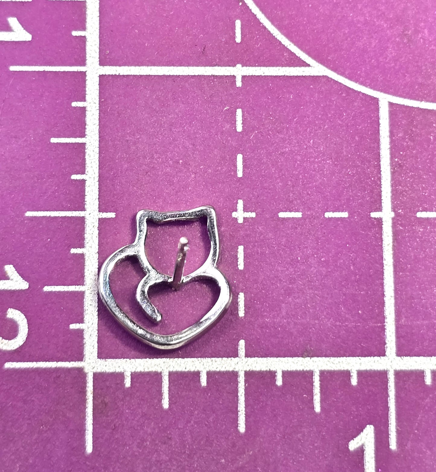 Kitty heart silver plated open work framed cat tail post earrings