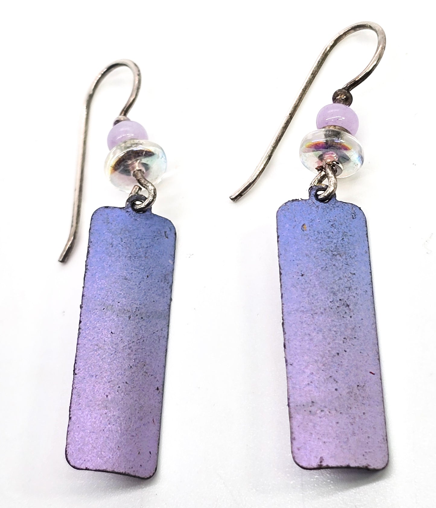 Purple pink Niobium metal sterling silver beaded drop earrings