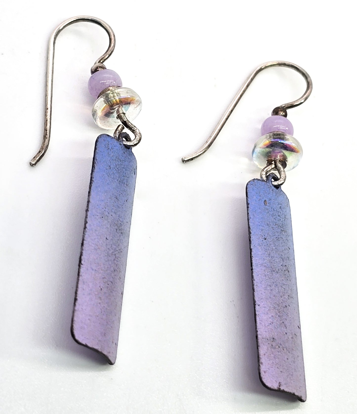 Purple pink Niobium metal sterling silver beaded drop earrings