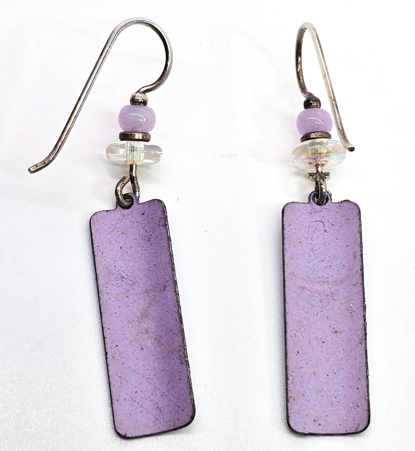 Purple pink Niobium metal sterling silver beaded drop earrings