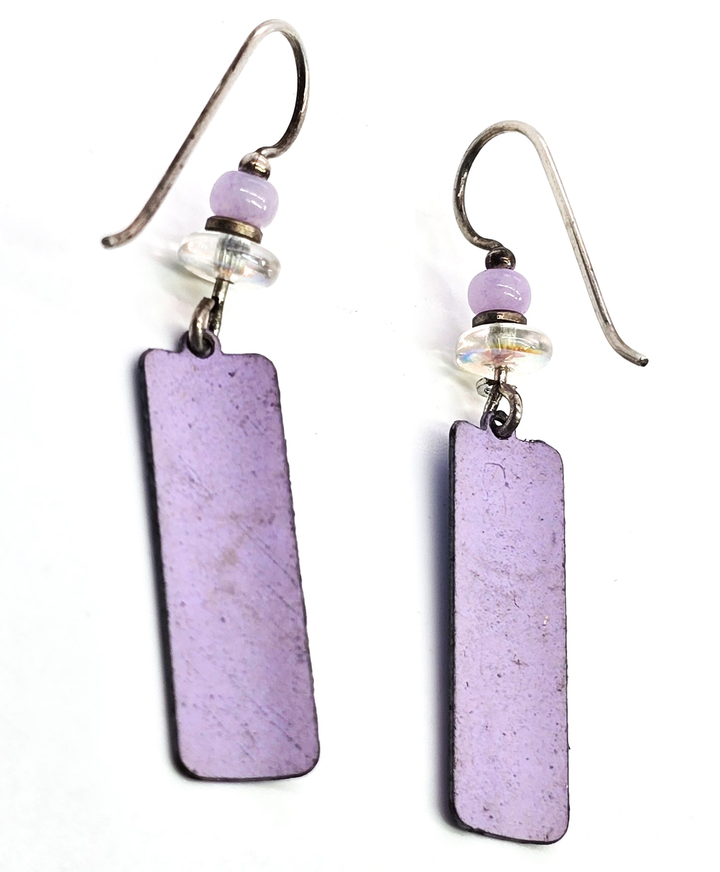 Purple pink Niobium metal sterling silver beaded drop earrings