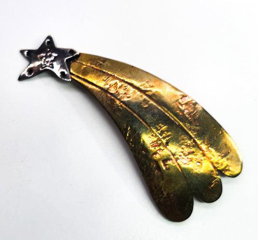 Monaco Designs shooting star sterling silver and copper vintage embossed brooch