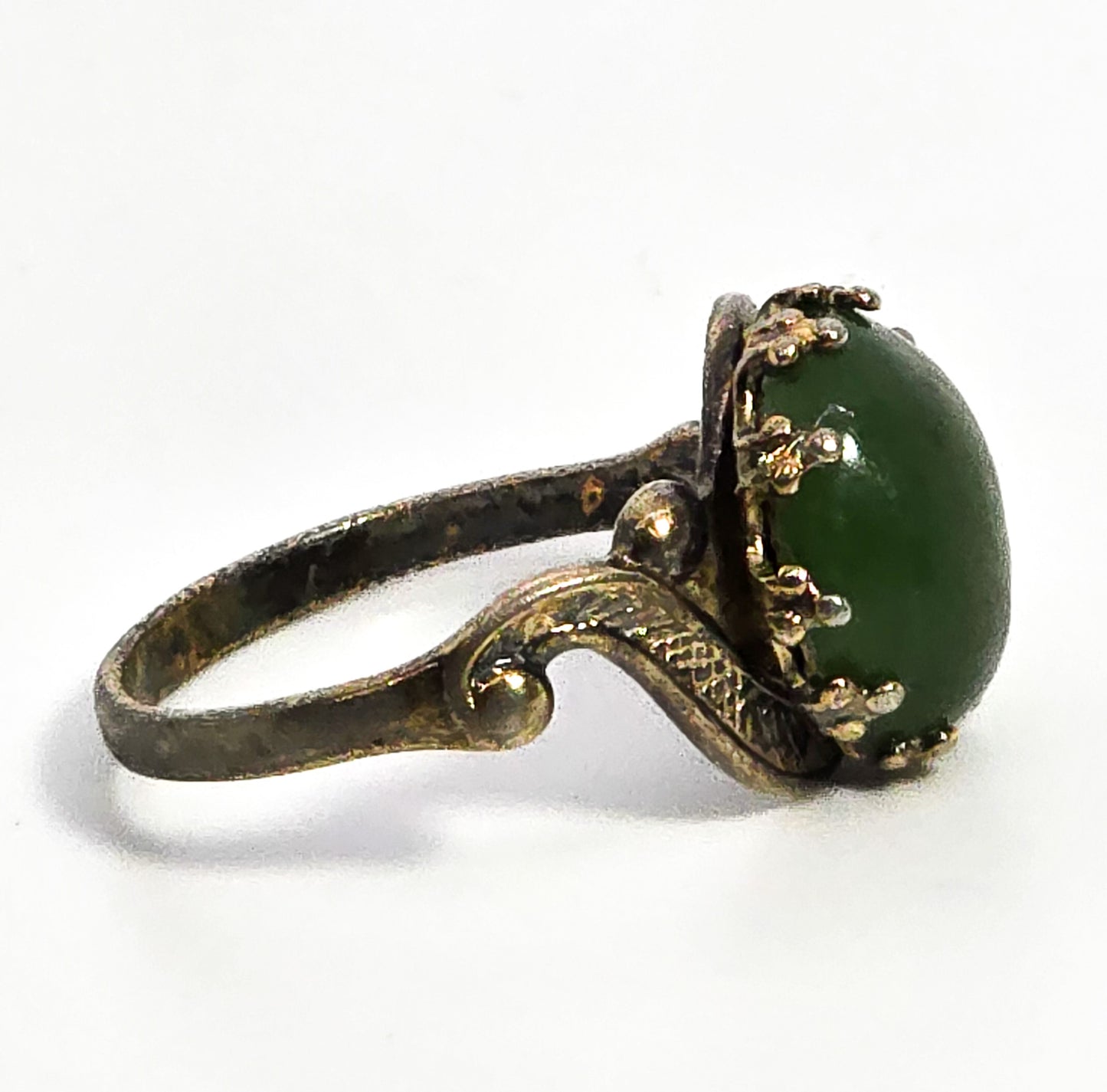 Nephrite Jade gemstone vermeil swirl gold over sterling silver vermeil ring size 6