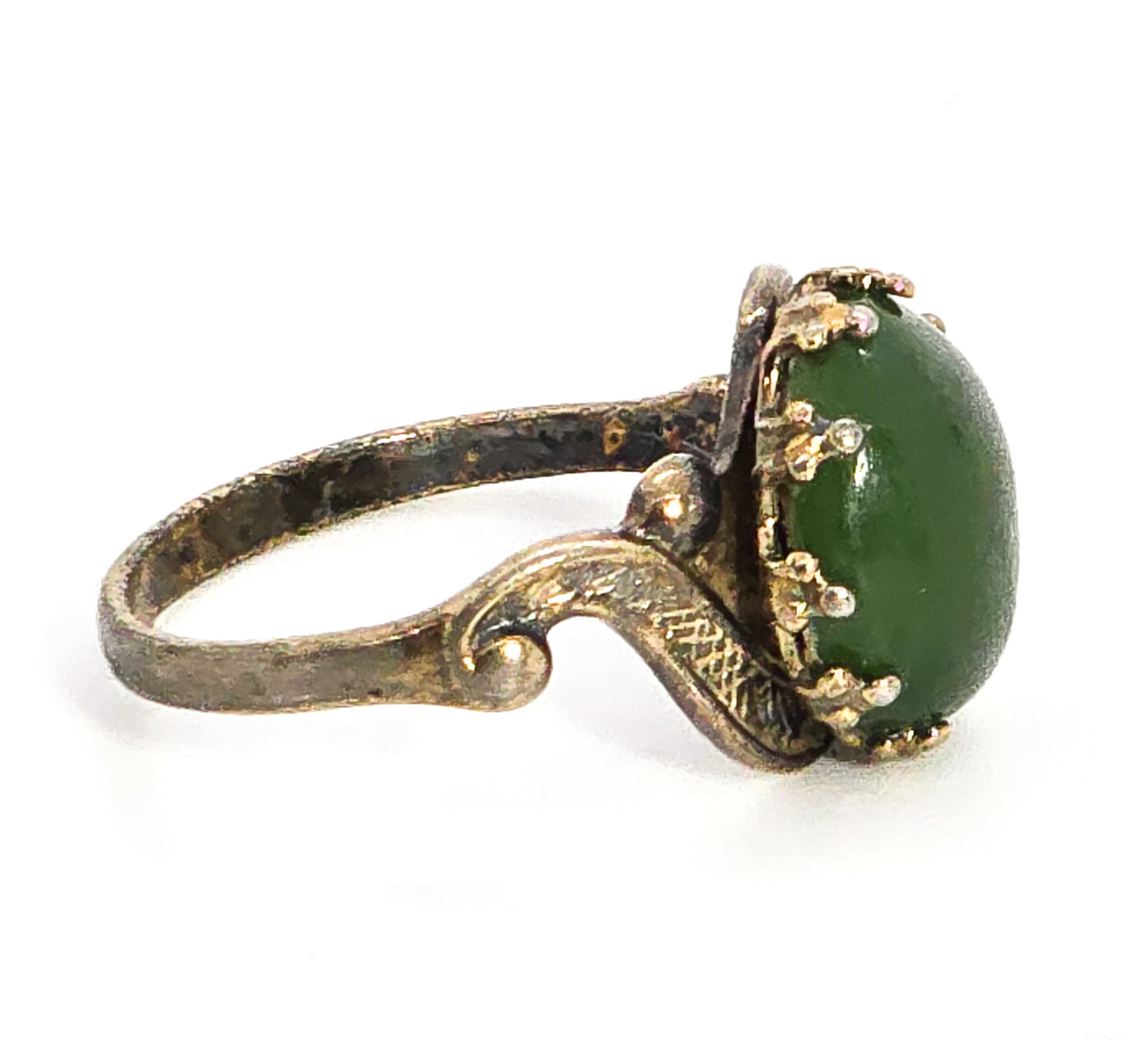 Nephrite Jade gemstone vermeil swirl gold over sterling silver vermeil ring size 6
