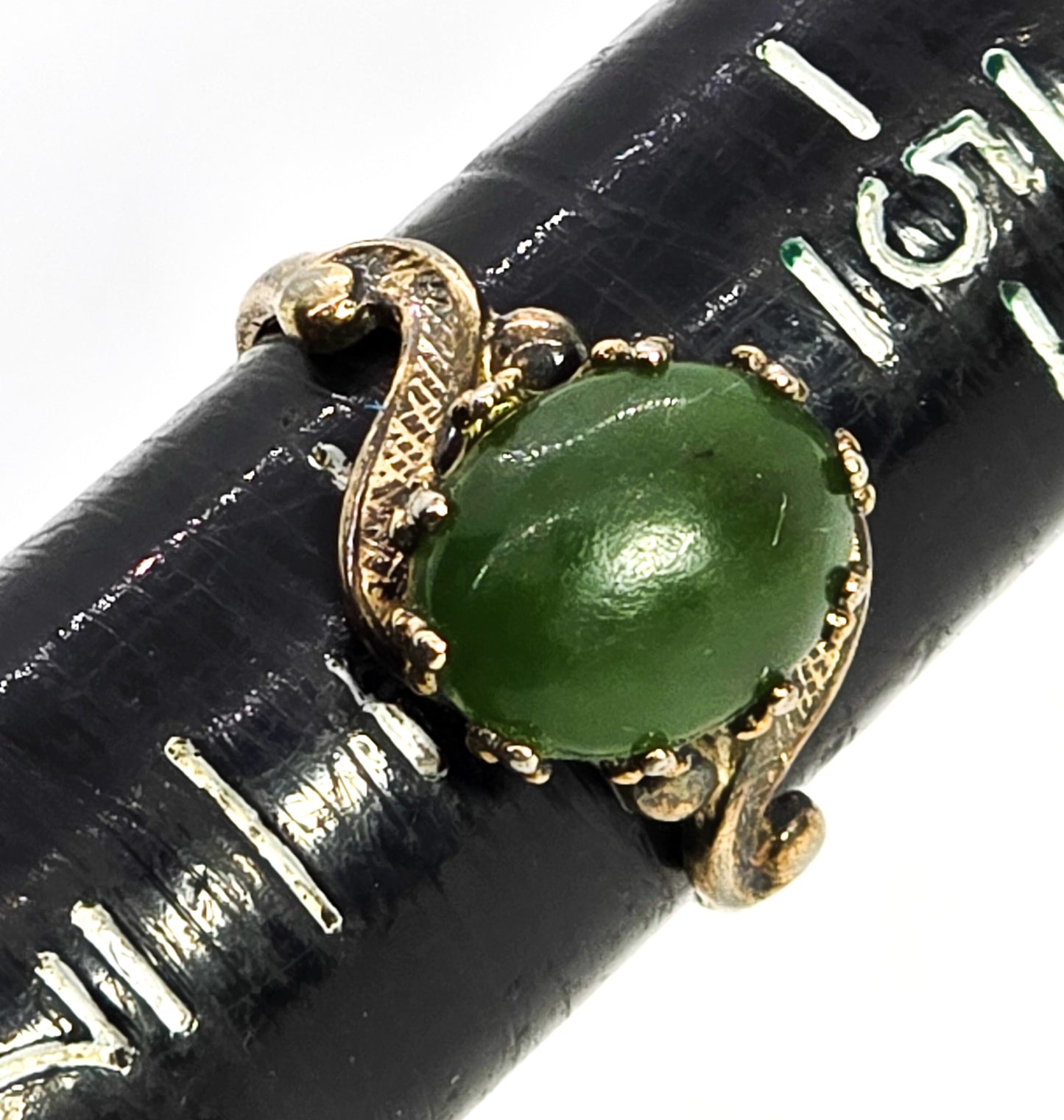 Nephrite Jade gemstone vermeil swirl gold over sterling silver vermeil ring size 6