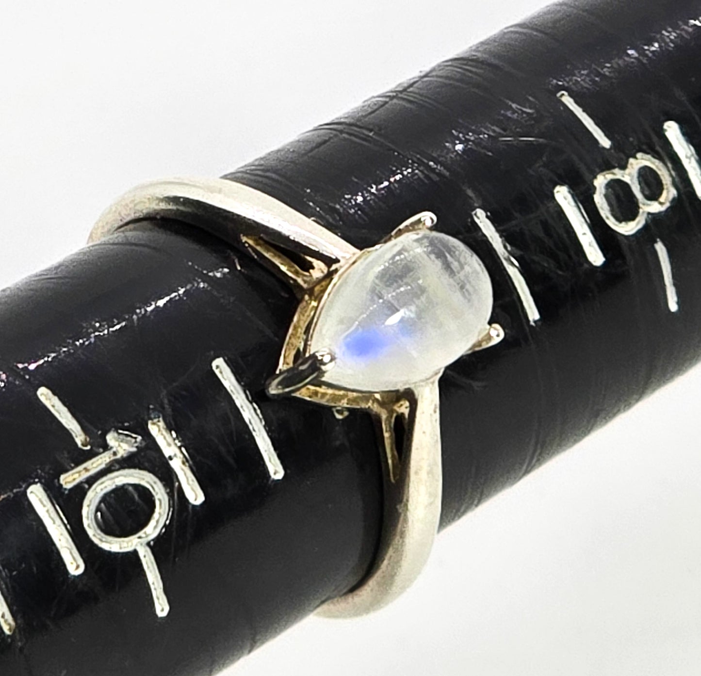 STS Chuck Clemency Blue moonstone pear cut gemstone sterling silver solitaire ring size 9