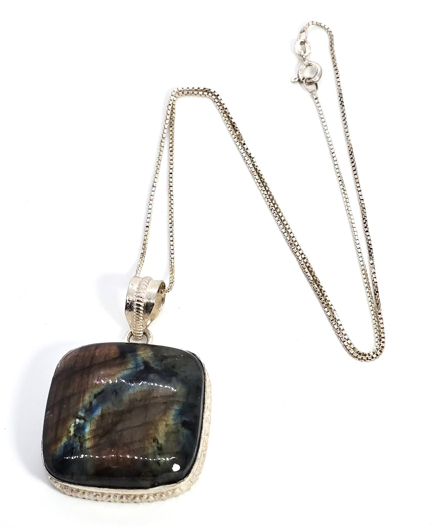 Labradorite large flashy gemstone sterling silver pendant necklace