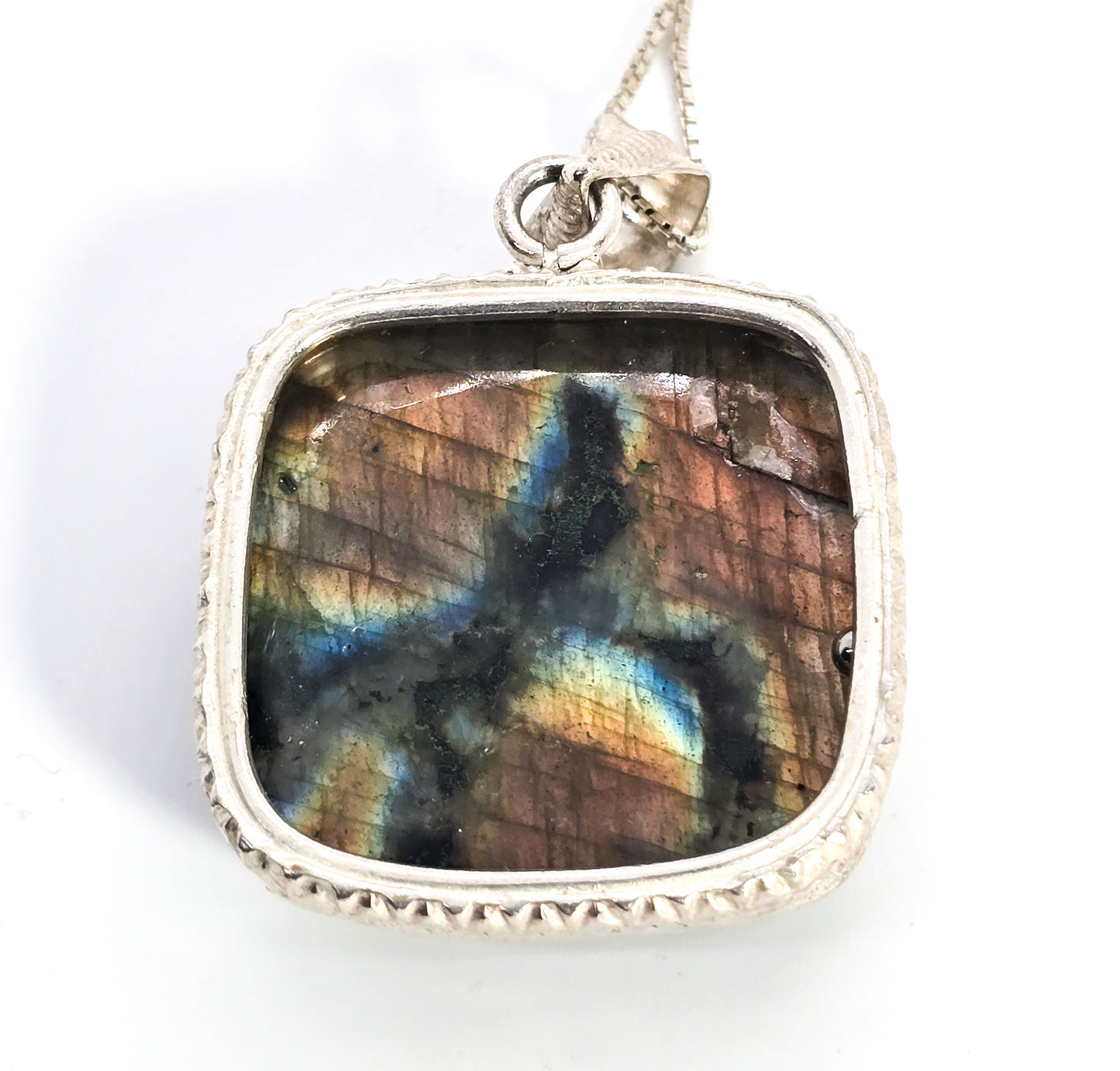 Labradorite large flashy gemstone sterling silver pendant necklace