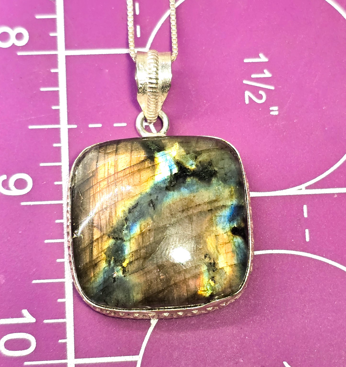 Labradorite large flashy gemstone sterling silver pendant necklace