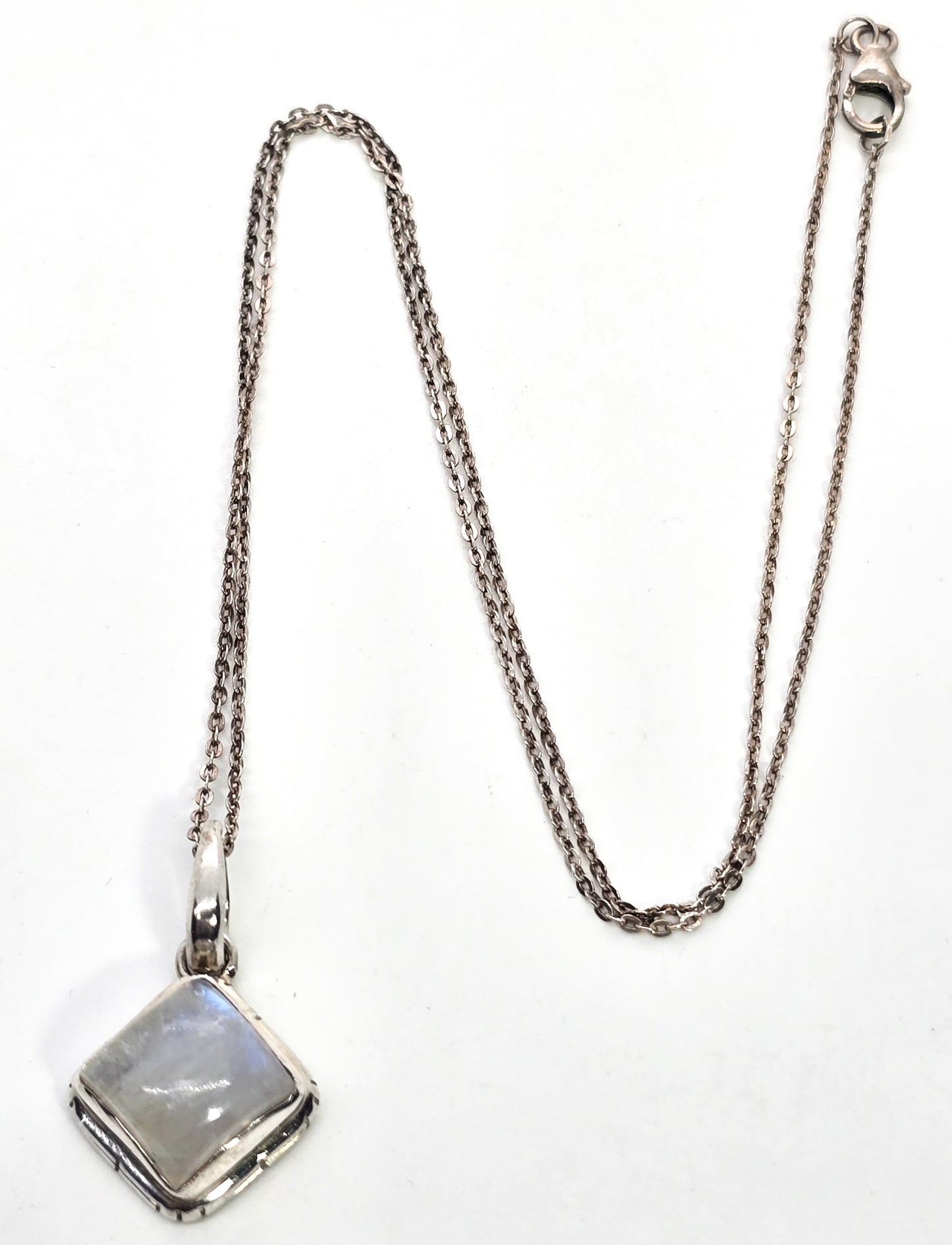 Moonstone Princess cut domed simple petite bright and flashy pendant necklace