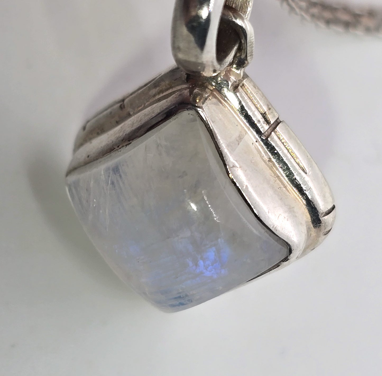 Moonstone Princess cut domed simple petite bright and flashy pendant necklace