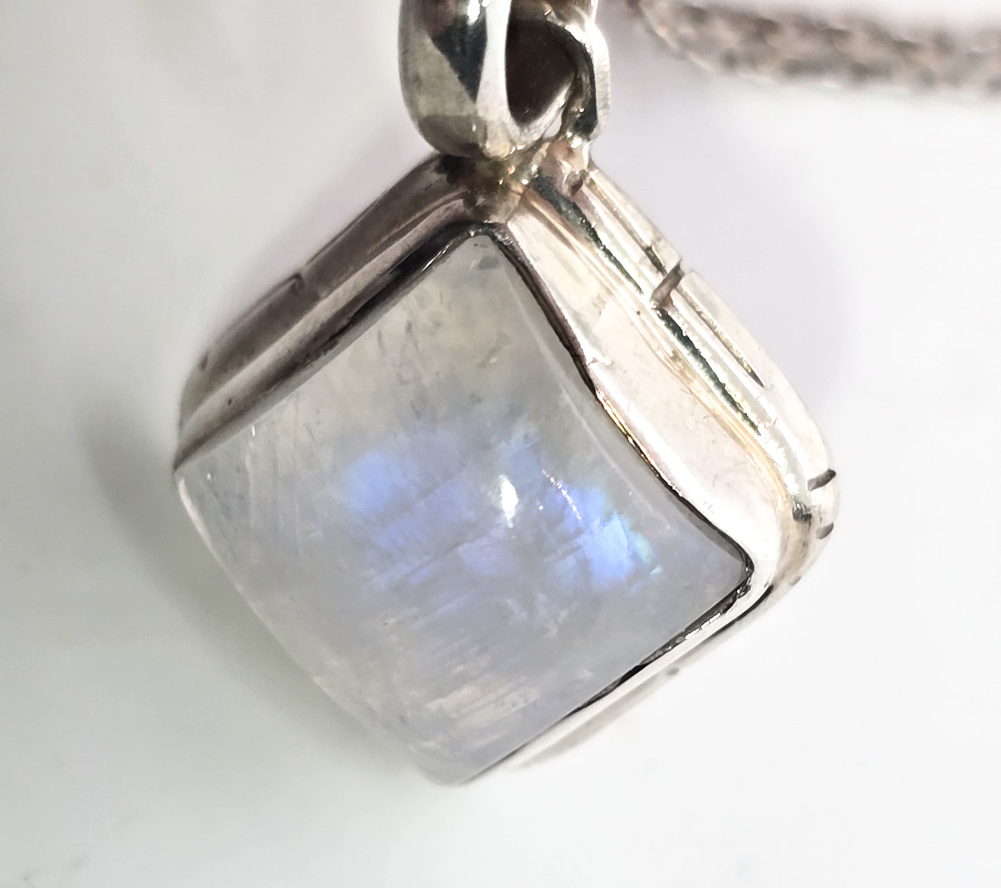 Moonstone Princess cut domed simple petite bright and flashy pendant necklace
