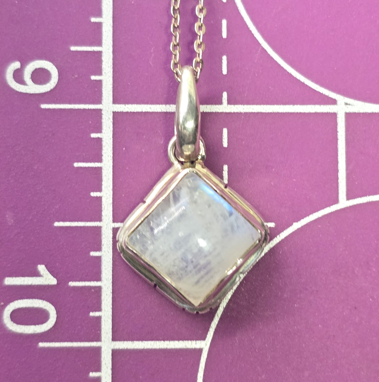 Moonstone Princess cut domed simple petite bright and flashy pendant necklace
