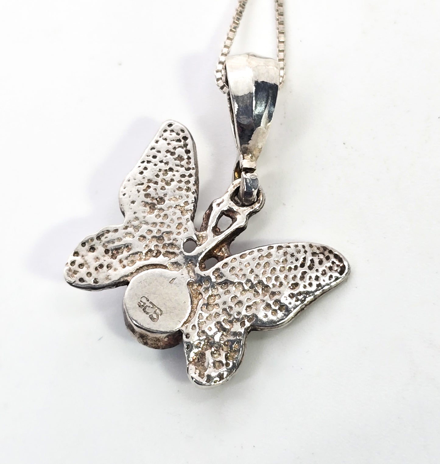 Larimar butterfly blue Dominican Republic gemstone sterling silver pendant necklace